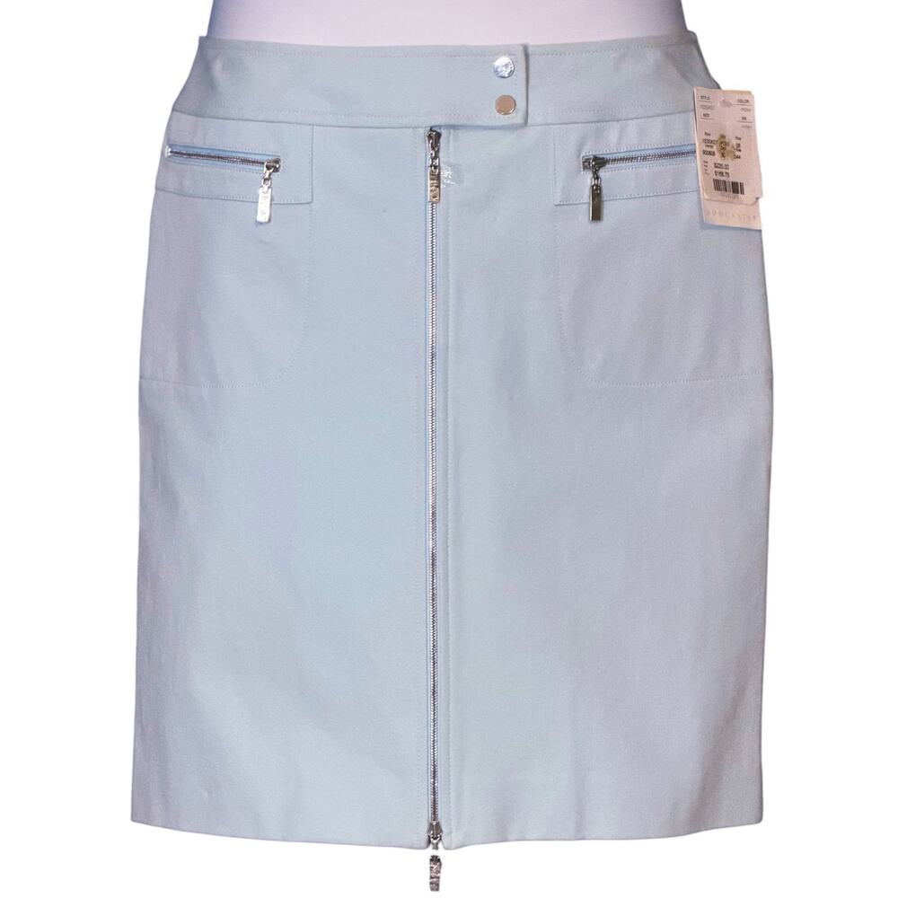 Vintage 90s Doncaster NWT Powder Blue Front Zip Stretch Twill Skirt Pockets Sz 8